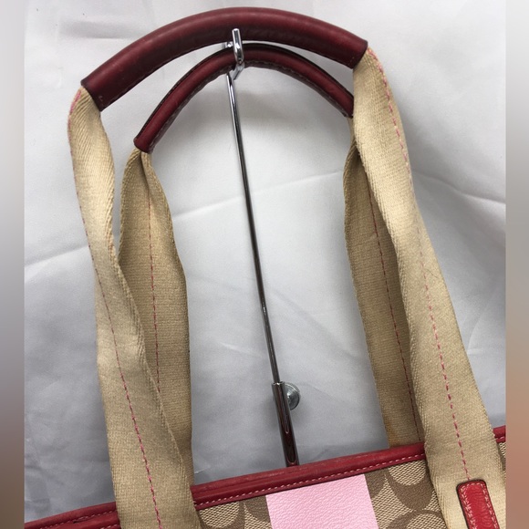 Coach Heritage Stripe Signature Tote Shoulder Bag 11350 Canvas Pink Stripe - Picture 2 of 16